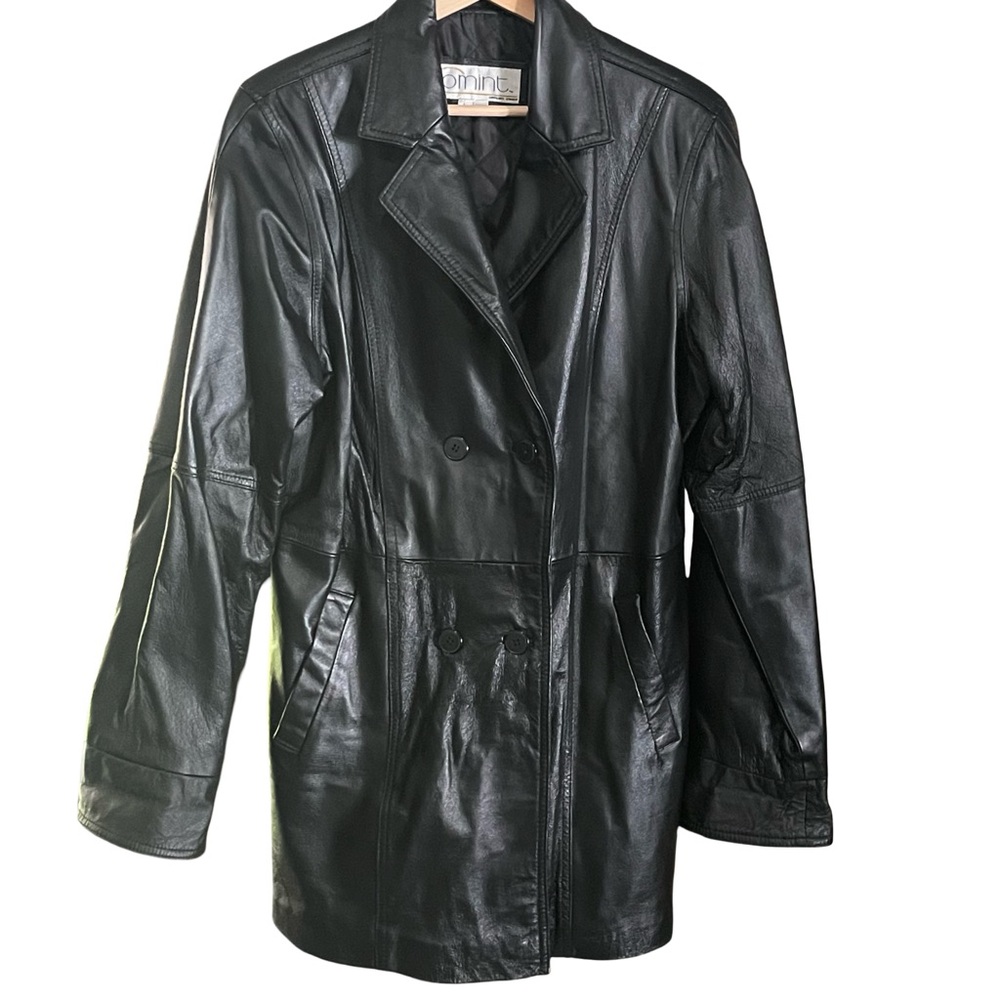 Vintage Comint Leather Jacket Black Double Breasted Lined Women’s Large